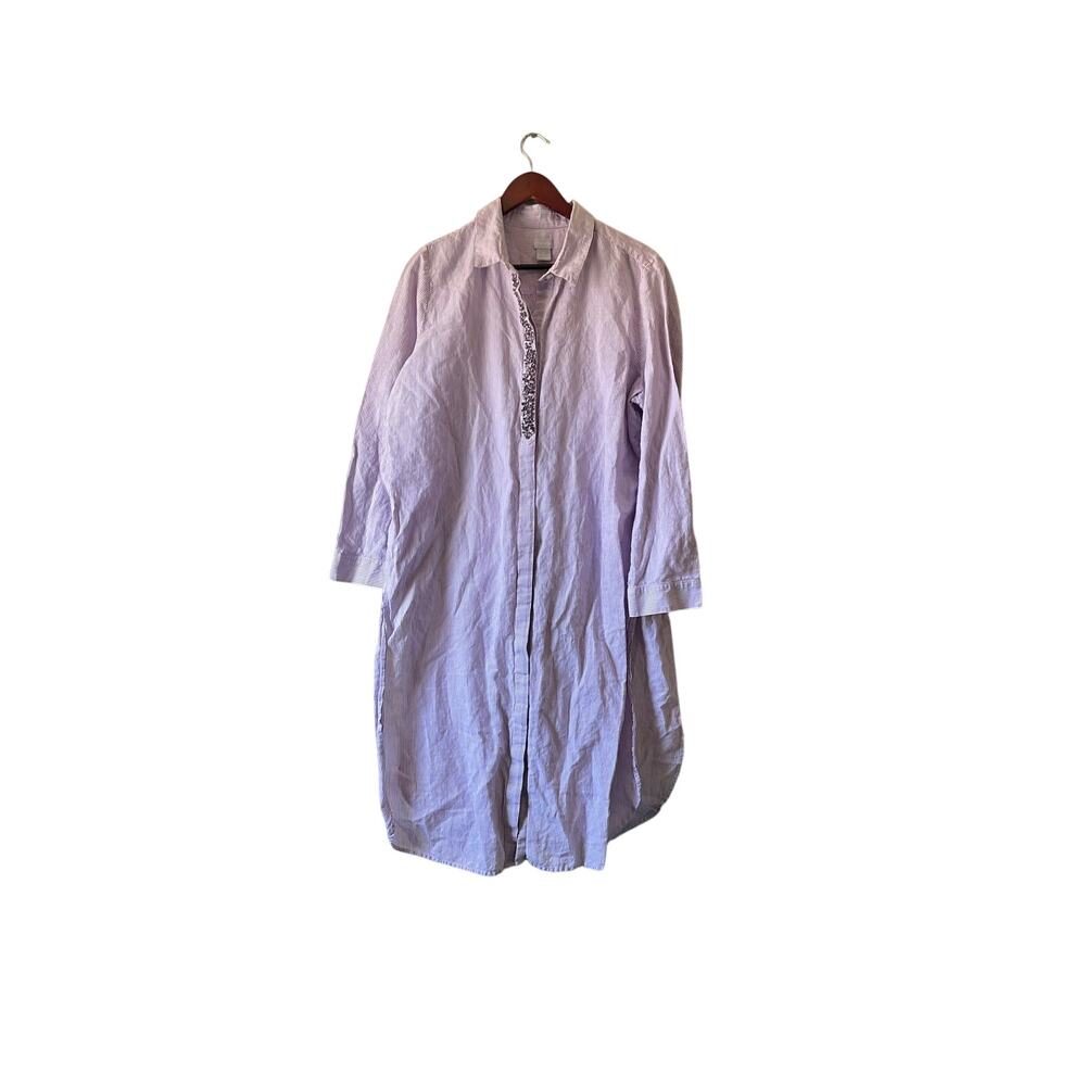 Chicos LINEN BLEND Purple beaded Accent Long Line Shirt Top Tunic 16/18